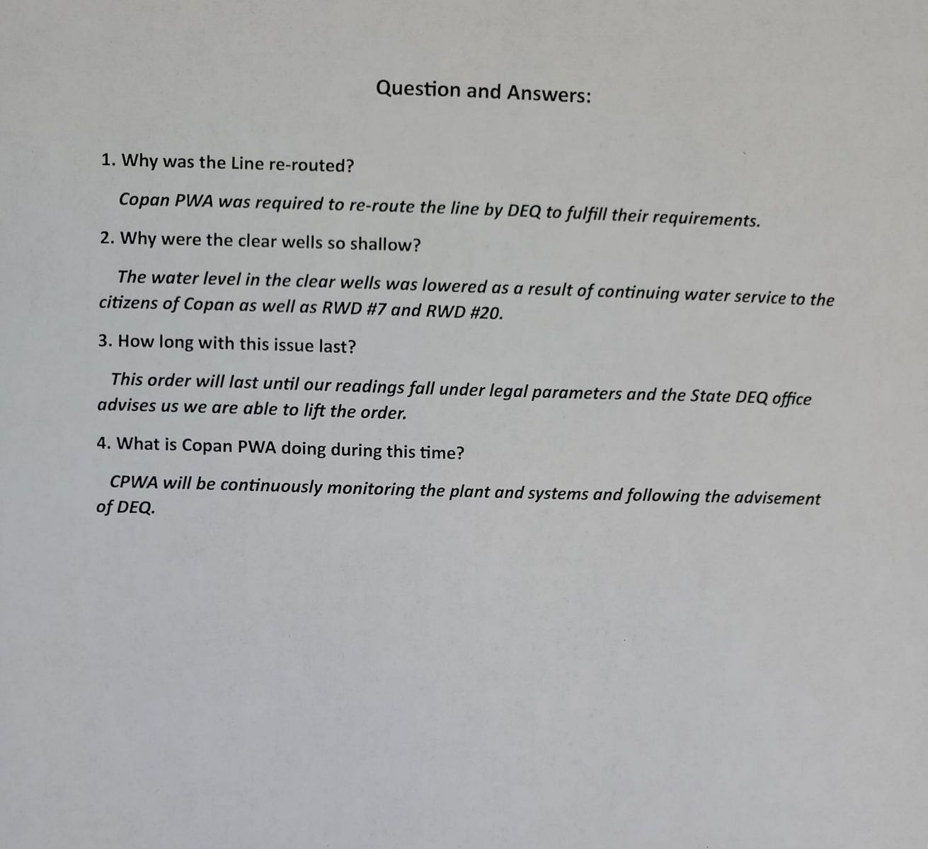 Bartlesville Radio » News » Copan, Surrounding Area Under Boil Order